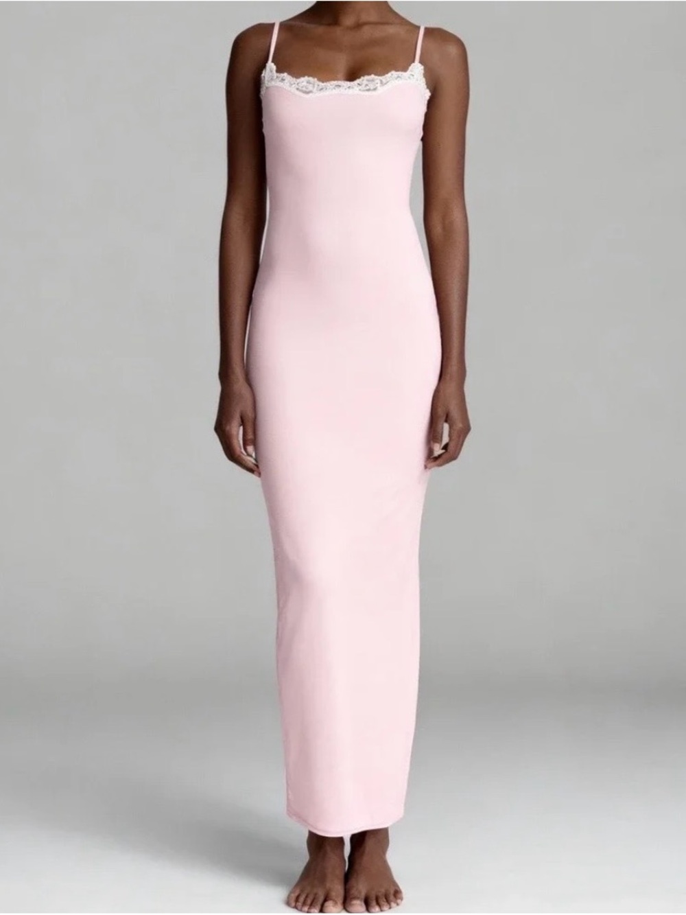 Skims Fits Everybody Lace Long Slip Dress in Cherry Blossom